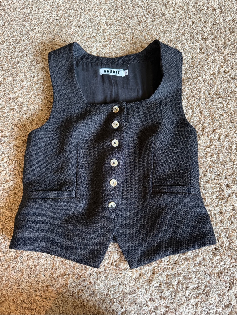 Gaudi' Black Textured Button-Front Womens Vest Top
